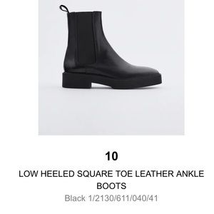 Zara Low Heel Square Toe Leather Ankle Boots